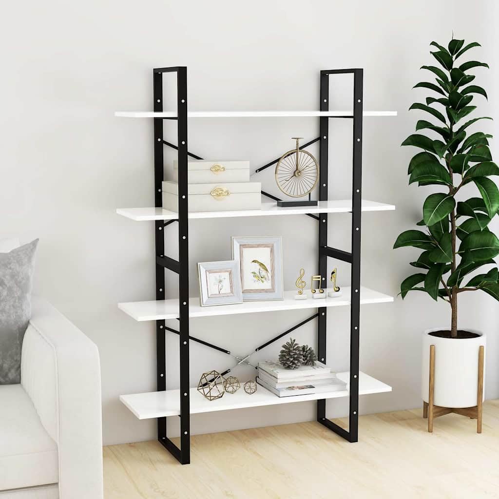 Libreria a 4 scomparti, bianco, 100 x 30 x 140 cm, in legno e