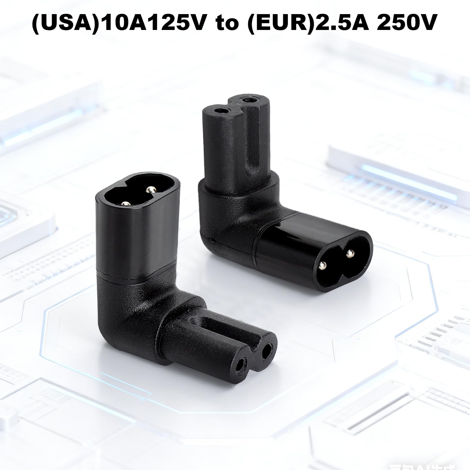 TNSLAND C7 to C8 Adapter 2PCS - IEC 320 90 Degree Angle Power Adapter, C7 C8 Socket Converter for TV Monitor Printer, Stable Connection, Space Saving for Small Spaces - 4