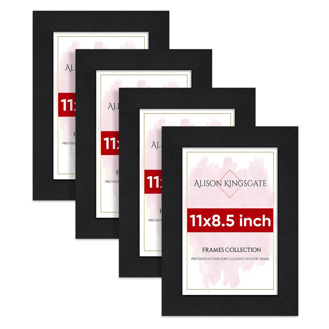 Alison Kingsgate Modern 11X8.5 BLACK Photo Frame Pack of 4-Engineered Wood Picture Frames with Shatterproof Perspex - Ideal for Artwork-Wall Mount or Tabletop - Multiple Sizes & Colours Available — image 1