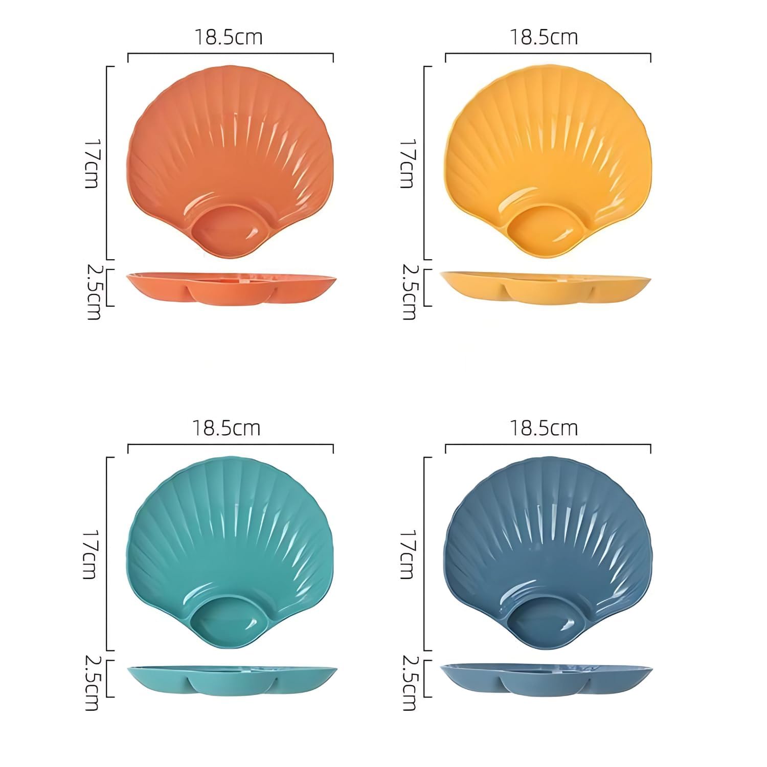 JNdabhi Shell-Shaped Plates, 7.28"Inch, Set of 4 | Appetizers Serving Dishes for Snacks, Chips, Pasta & Momos | Lightweight & Divided Dishes | Wheat Straw Plate for Serving Snacks for Parties & Picnic 2