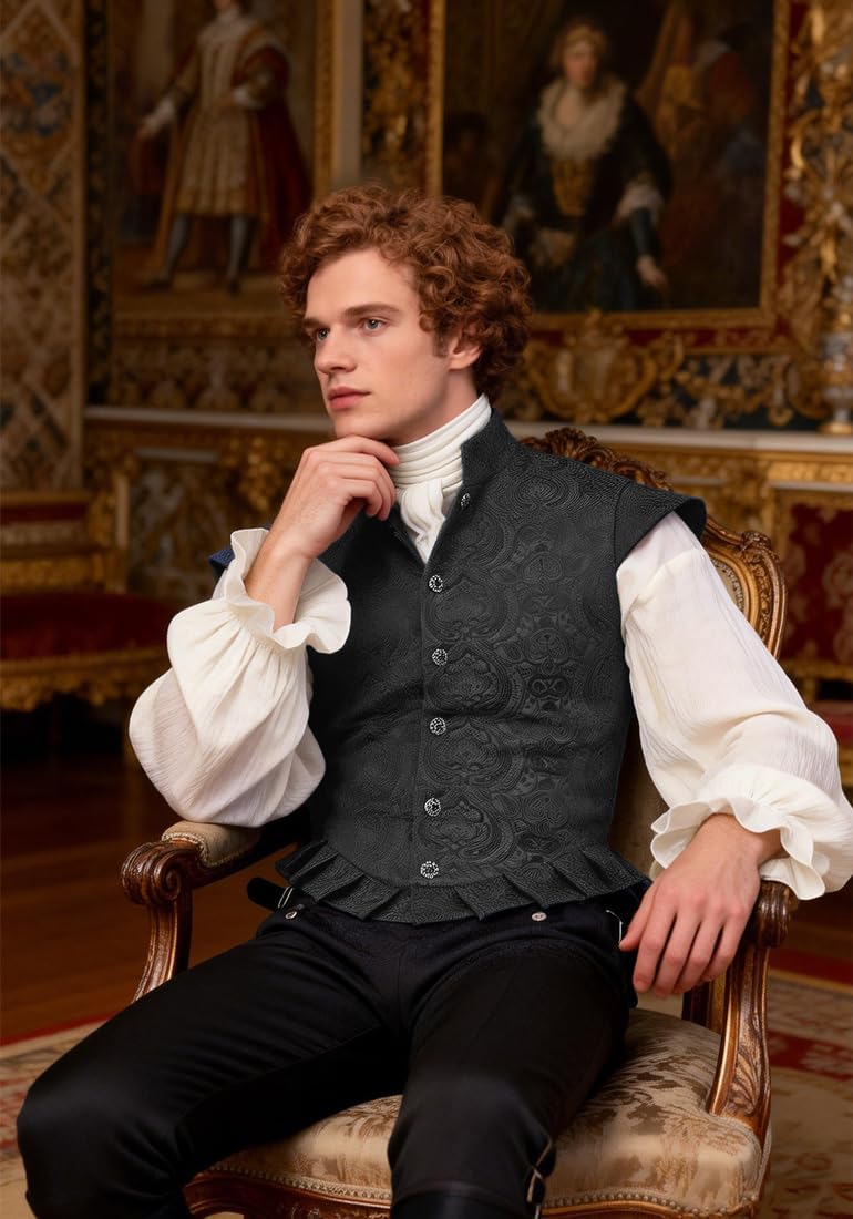 Mens Medieval Vest Floral Renaissance Pirate Gothic Waistcoat Tudor Victorian Jerkin Vests Elizabethan Noble Costume