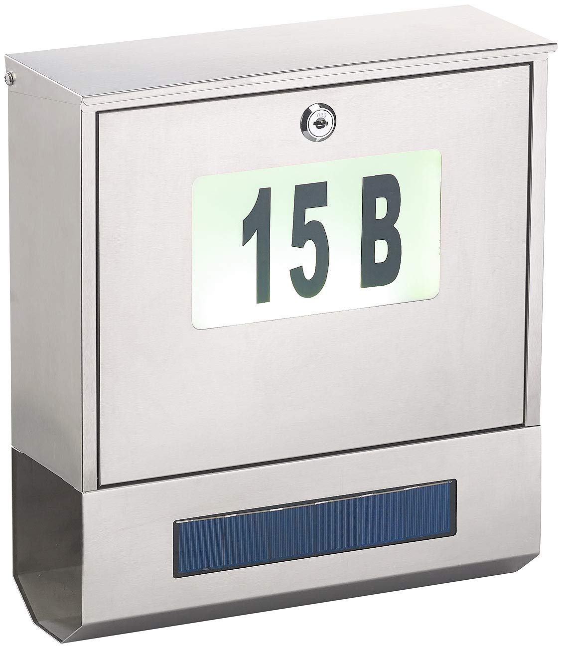 Lunartec Boîte aux lettres solaire avec numéro lumineux et compartiment à jo...