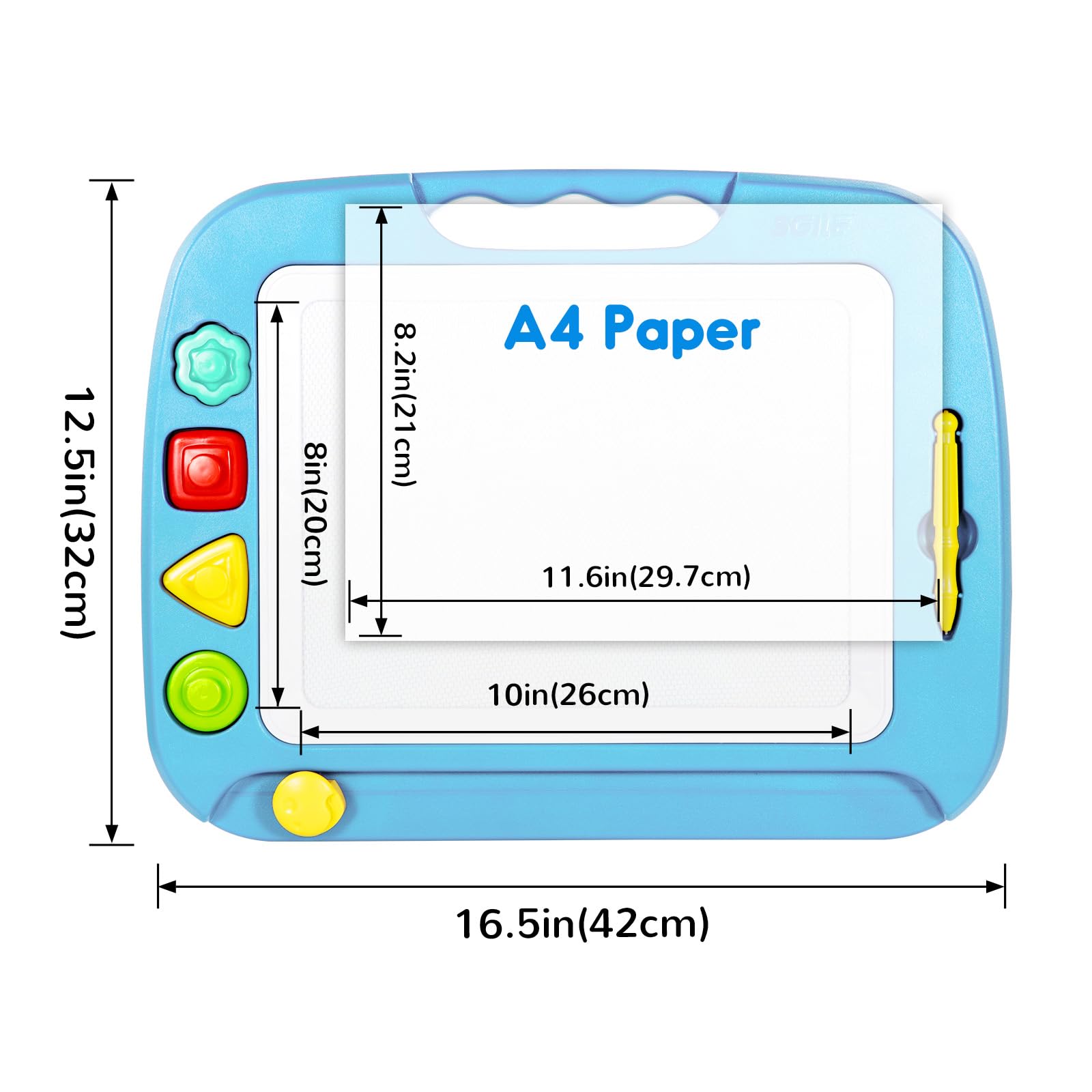 SGILE Large Magnetic Drawing Board - 4 Colors 16×13in Doodle Pad with 4 Stamps for Toddlers, Learning Toy Board Etch Sketch Gift for 36+ Month Kids Girls Boys, Light-Blue