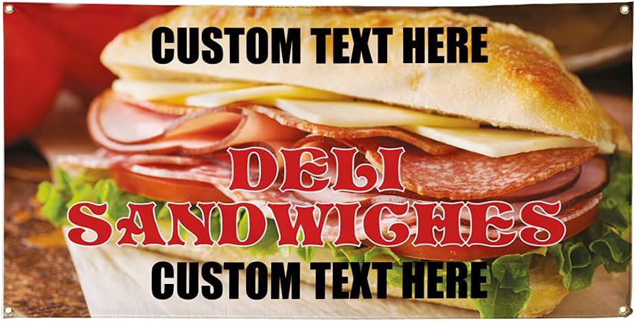 Vinyl Banner Multiple Sizes Deli Sandwiches Advertising Printing F Restaurant & Food Outdoor Weatherproof Industrial Yard Signs Red 4 Grommets 16x40Inches