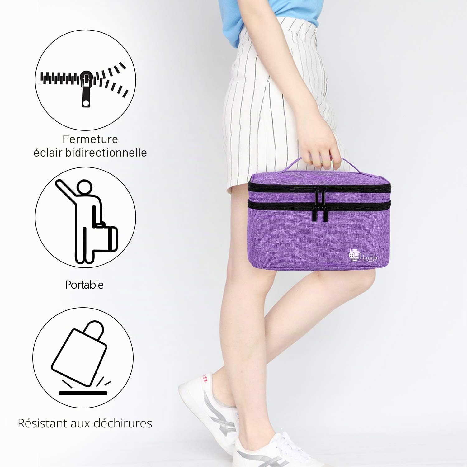 Luxja Trouse a Coudre, Sac Rangement pour Kit de Couture, Couche Double Boite de Accessoires de Couture pour aiguilles, fil et Autres Matériel de Couture (sac uniquement), Grand/Violet