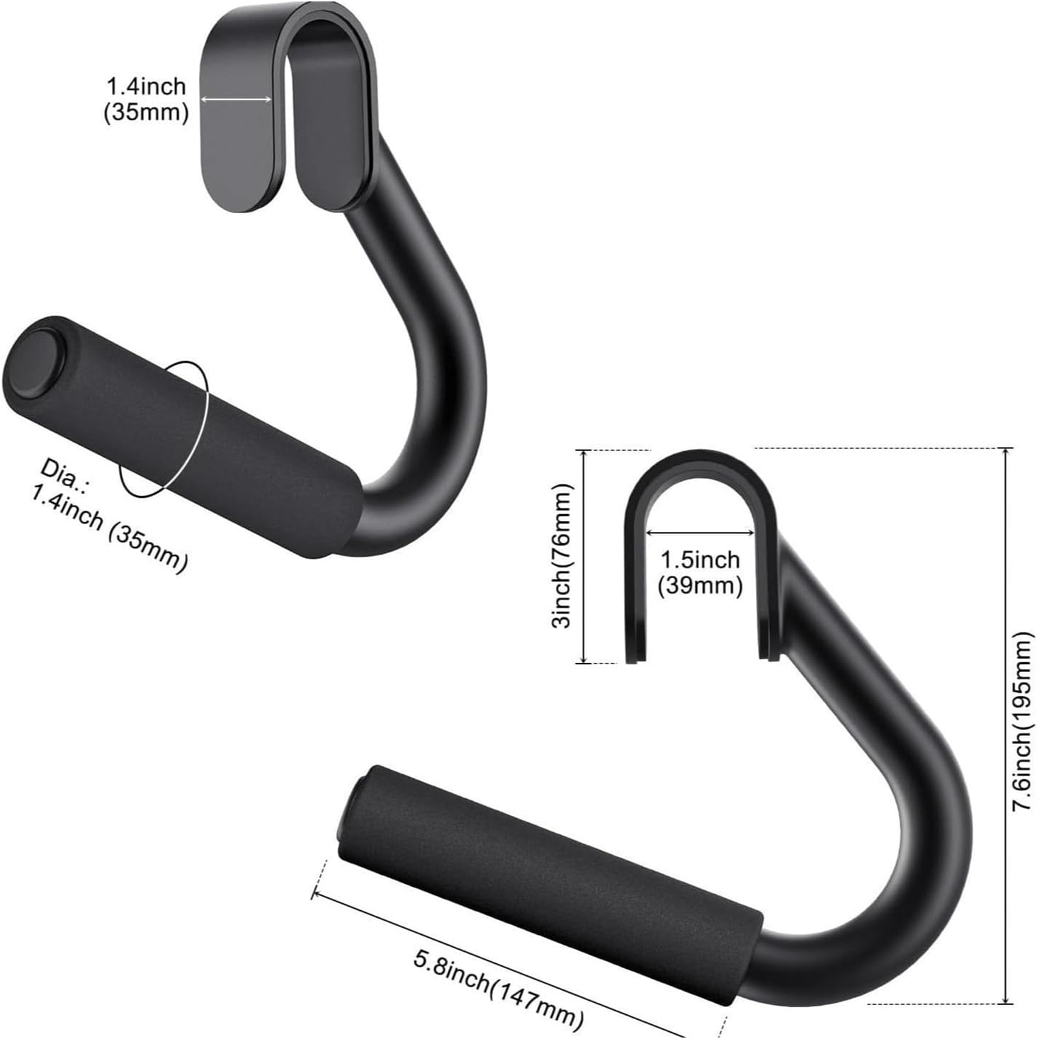 Pull Up Grips - Non Slip Carbon Steel Handles, Durable Gym Training Hooks, Heavy Duty Fitness Row Bar Accessories | Strength Exercise Equipment for Deadlift Back Barbell Indoor Outdoor Workout Men Wom