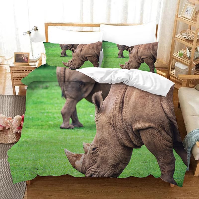 Housse de couette 90x190 rhinocéros vert pour décorer la chambre enfant