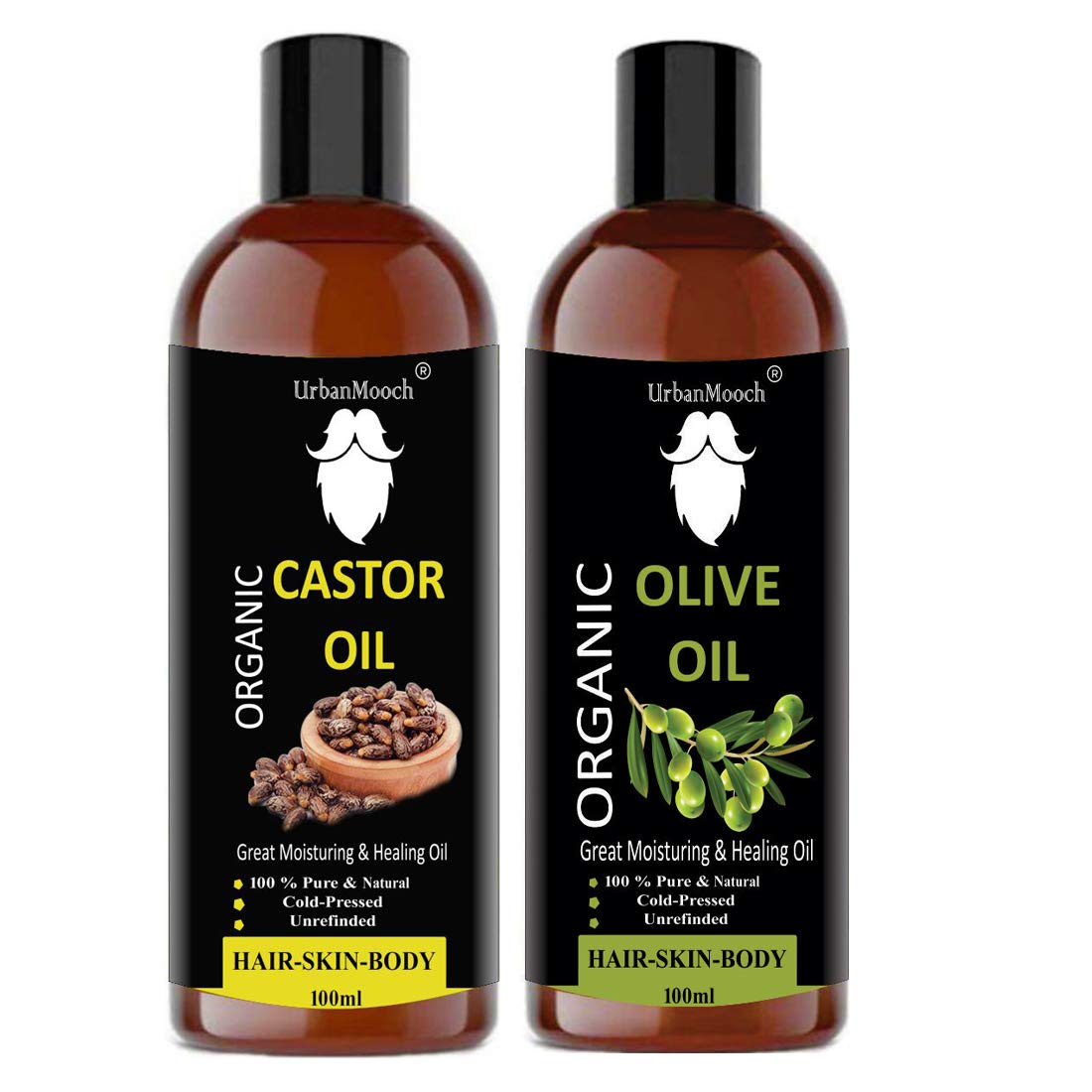 UrbanMooch Premium Cold Pressed Castor Oil & Extra Light Olive Oil For Hair & Skin Combo (Each 100Ml)-image-37