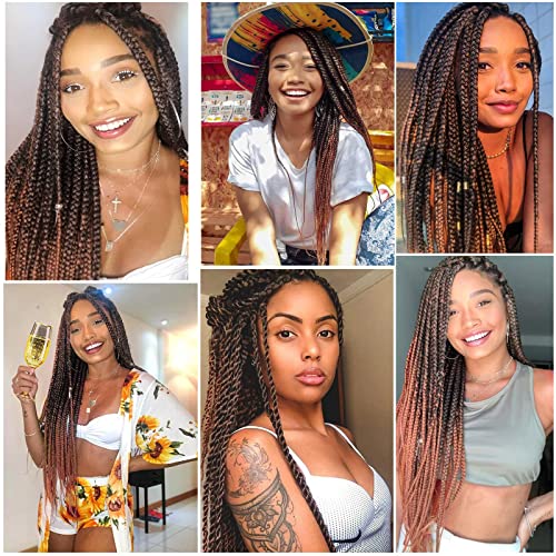 Ombre Braiding Hair Pre Stretched Braiding Hair 8 Packs Knotless Easy Braids Two Tone Colorful Straight Prestretched Synthetic Yaki Texture Box Crochet Hot Water Setting Hair For Braiding (20Inch T1B/30) #TOP5