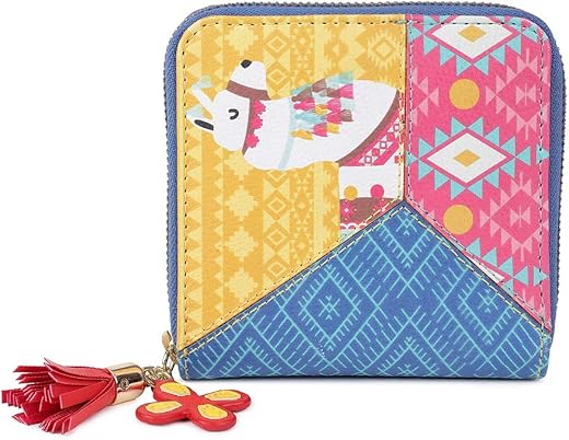 Chumbak Women’s Wallet – Paisley Llama Collection, Vegan Leather Square Mini Wallet with Zipper Closure, Card Holder, Curr...