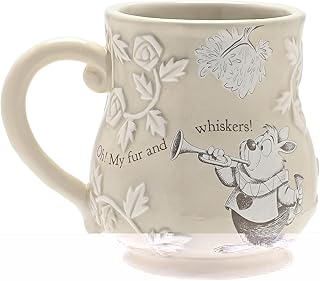 Disney - Alice in Wonderland - Ceramic Pink Embossed Mug - The White Rabbit - \'Oh! My Fur and Whiskers\' Decor & Homeware for Kitchen, Garden Party Serving & Dining H: 10cm x W: 12cm x D: 9cm.