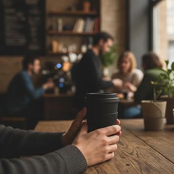 Ecoffee Cup 14oz 400ml Reusable Eco-Friendly 100% Plant Based Coffee Cup with Silicone Lid & Sleeve - Melamine Free & Biodegradable Dishwasher/Microwave Safe Travel Mug, Kerr & Napier