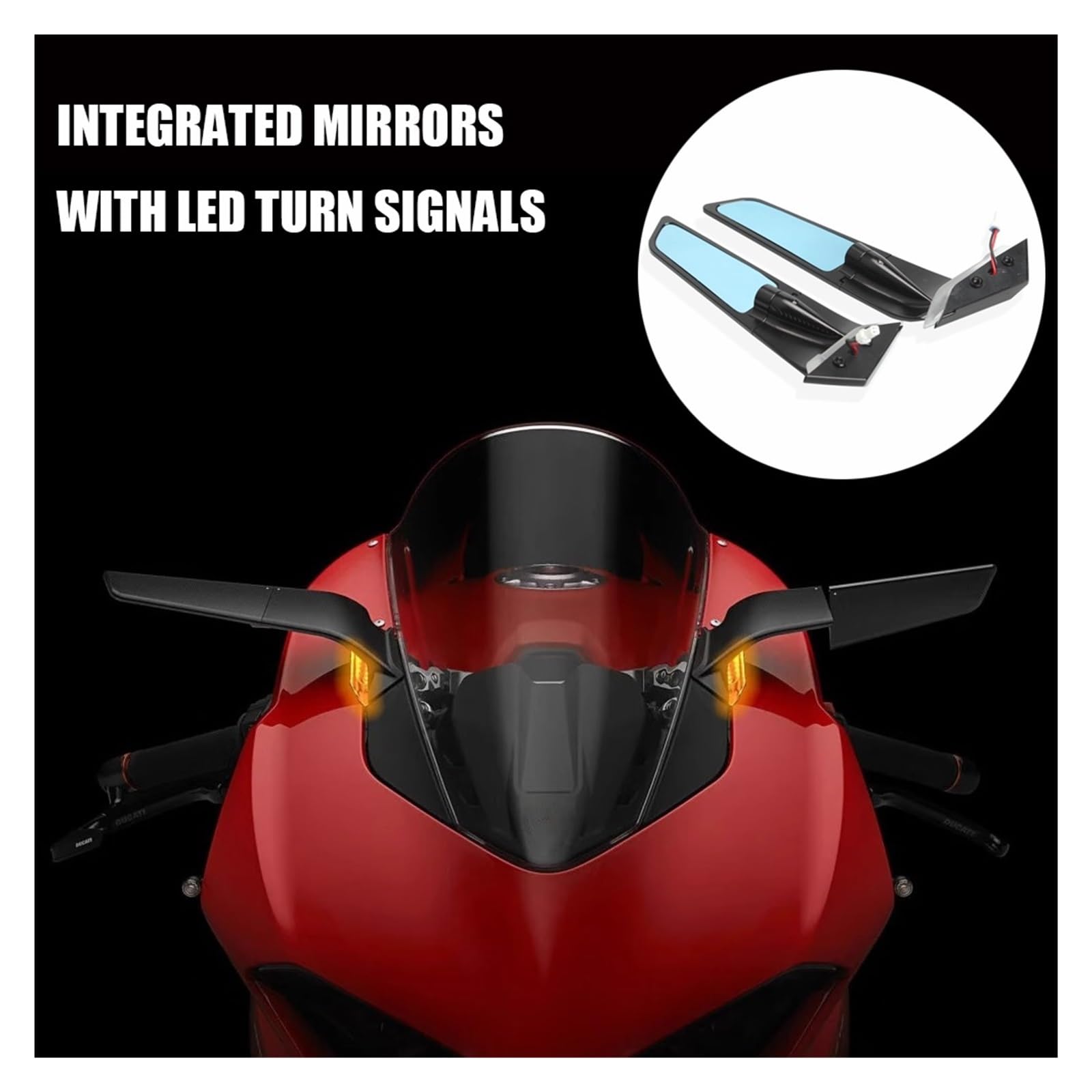 Specchietto Stealth, Compatibile Con Ducati Panigale, V4 V4S PANIGALE V2 V2S Specchietti Retrovisori Laterali Posteriori For Moto Con Indicatore Di Direzione A LED(Without logo)