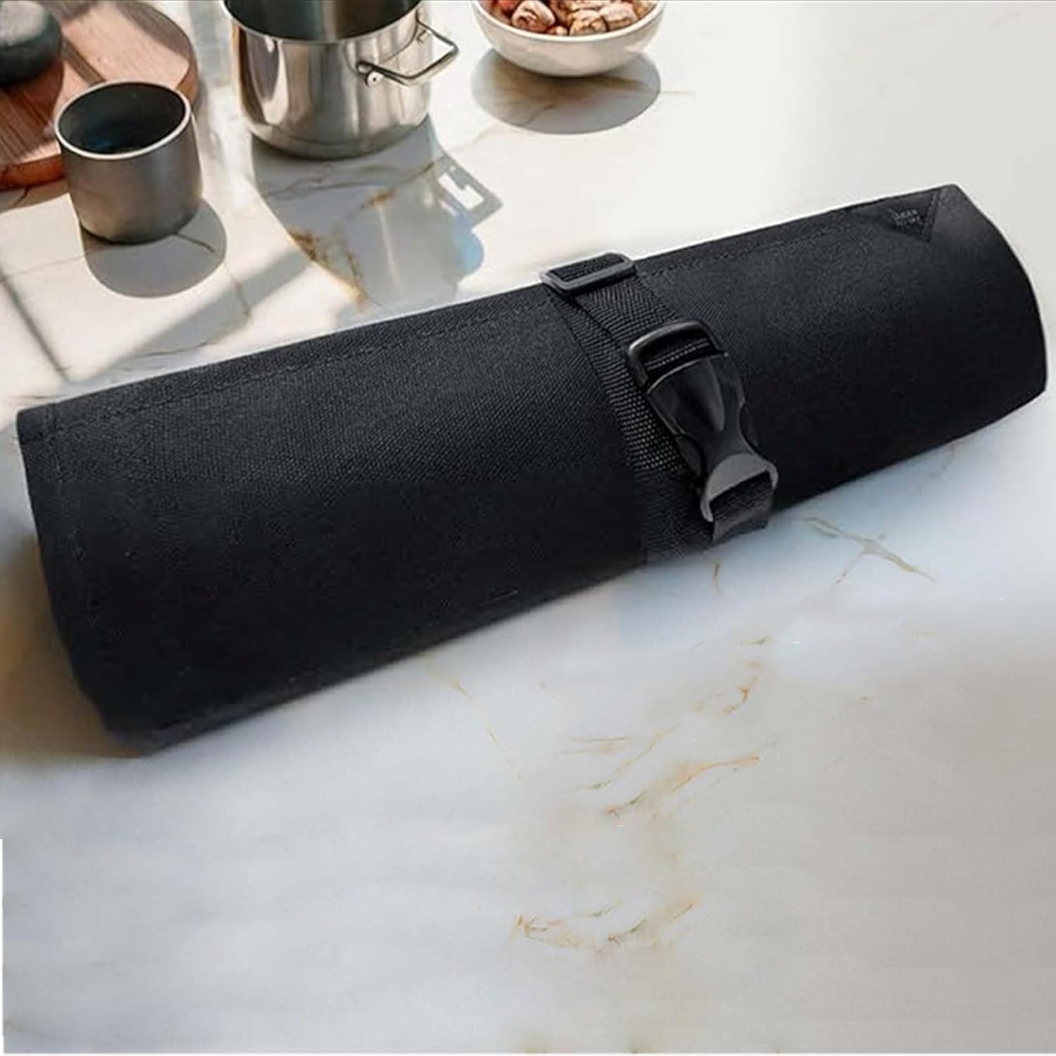 Chef Knifes Roll Bag with Handle, Professional Chef Knife Case, Portable Organizer Storage Canvas Bag, Kitchen Knifes and Utensil Holder Case, Cutlery Holders for Men Knifes Set - Black