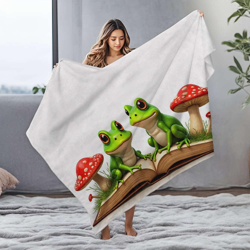 Couverture imperméable 150x200 cm plaid polaire grenouilles champignons pour lit bébé