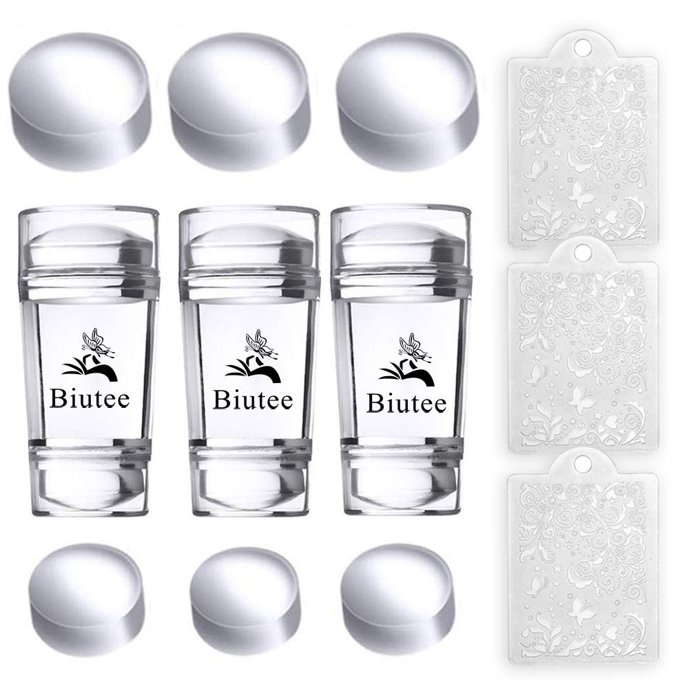 Biutee Clear Jelly Nail Art Stamper Set Dual head 12 Pcs Set Silicone Heads 3 Sc Manicure Nail Art Tool