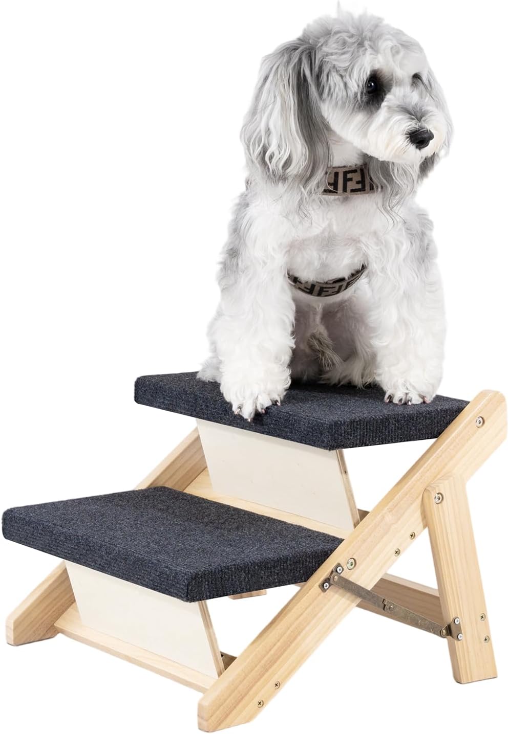 MEWANG Wood Pet Stairs & Ramp for Small/Medium Dogs and Cats, Aging Pets  3-in-1 Foldable, Portable, Non-Slip Pet Ladder for Tall Beds, Couches,CarsHolds Up to 220 lbs (17.3" L x 17.2" W x 13.0" H)