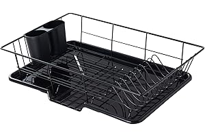 Space-Saving 3-Piece Black Dish Drainer Rack