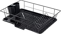 SweetHomeCollection Space-Saving 3-Piece Black Dish Drainer Rack Set with Cutlery Holder & Drip Tray