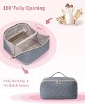 Wandering Nature Travel Makeup Bag, Quilted Large Capacity Organizer, Open Flat Toiletry Bag for Women with Divider & Handle