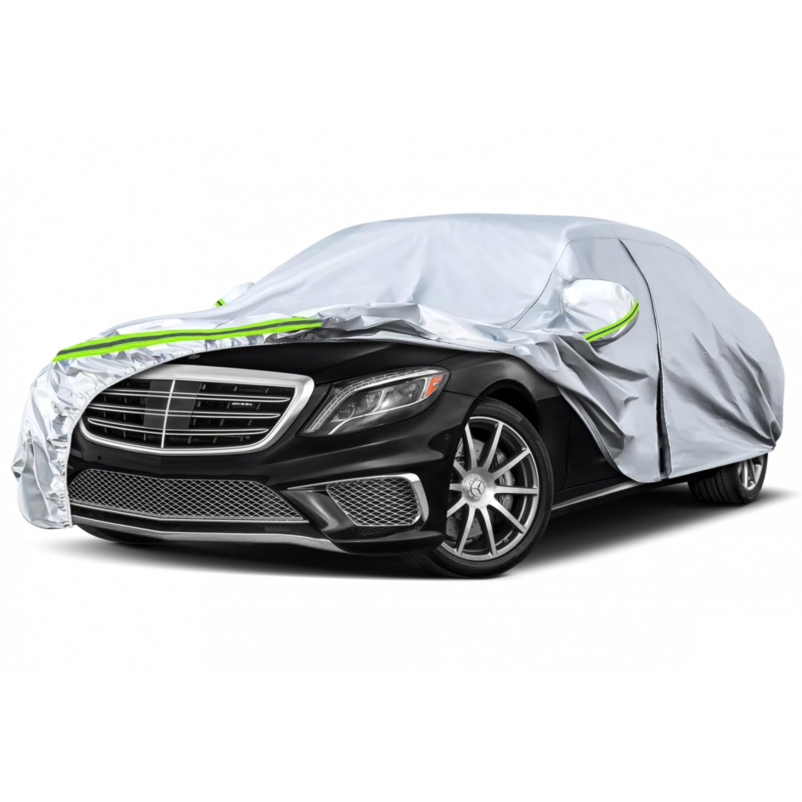 Waterproof Car Cover Replace for 2006-2026 Mercedes Benz S-Class S350 S450 | 6 Layers Silver All Weather Car Cover with Cotton Liner, Zipper Door, Windproof Bands for Snow Rain Dust Protection