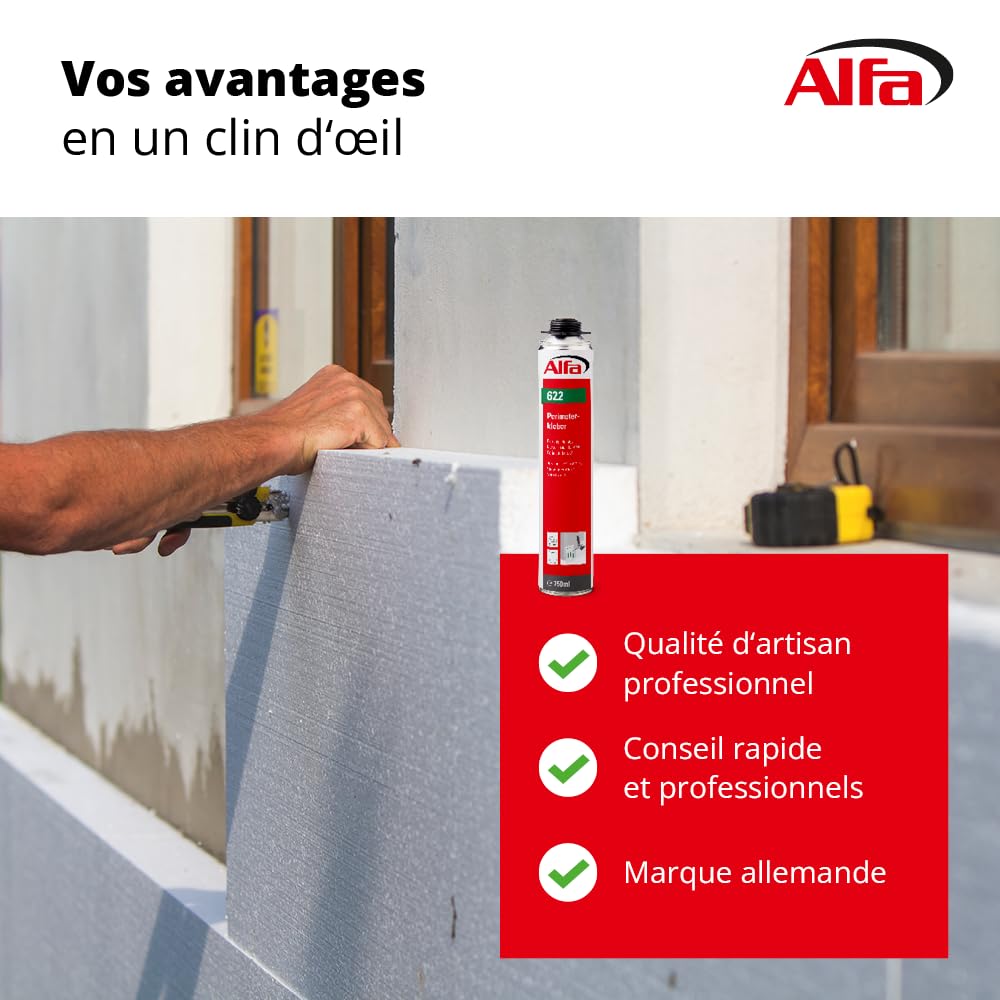 Alfa Colle mousse adhésive pour panneaux isolants – 750 ml – 8 pièces | Mousse polyuréthane pour fixation de panneaux isolants et plaques périmétriques ETICS, haute performance isolation thermique