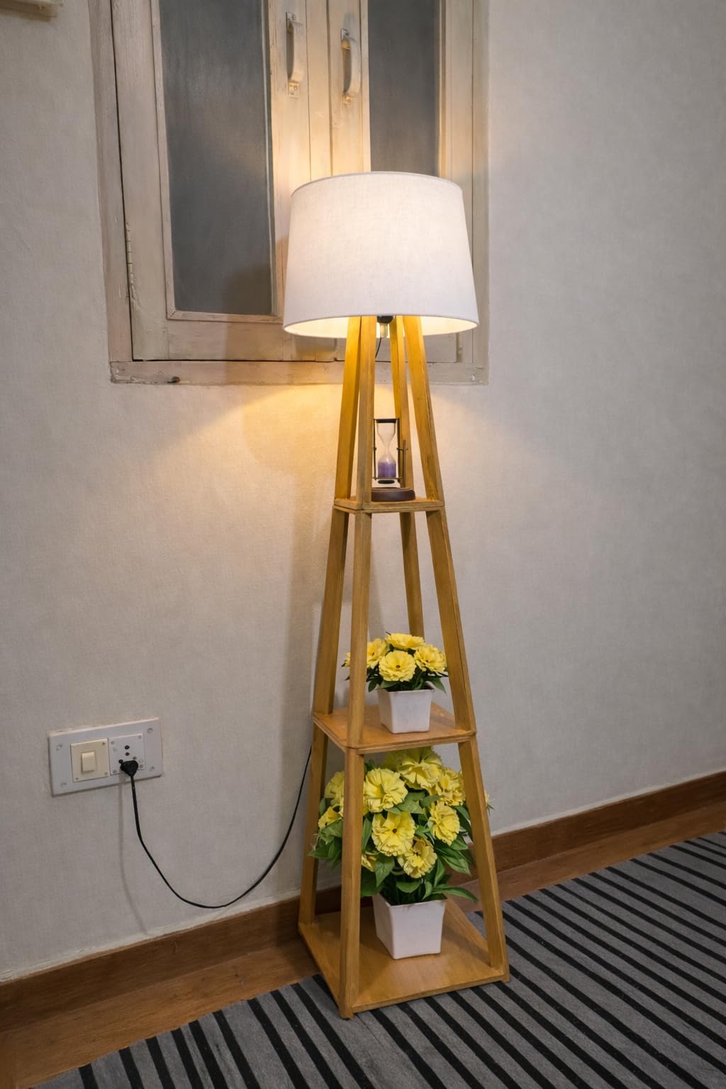 Wooden Floor Lamp with White Fabric Shade & Built-in Shelves Modern Minimalist Standing Lamp for Living Room Bedroom Storage Display Lighting Home Decor-image-41