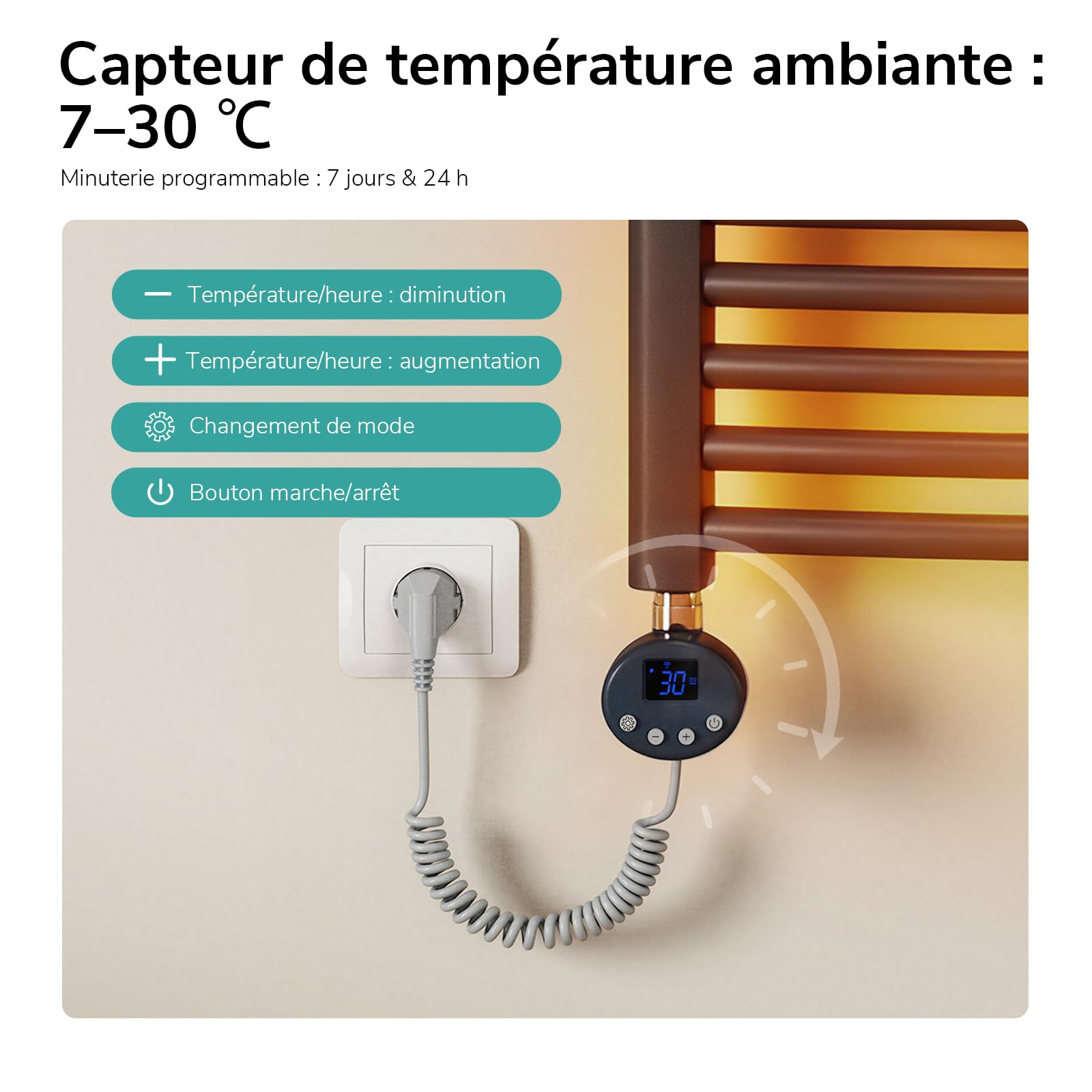 EMKE Seche Serviette Electrique avec WiFi Thermostat, 140x40 cm Anthracite | Chauffe Serviette Salle de Bain ,Sèche Serviette électrique,Porte-Serviettes Chauffant,500 W
