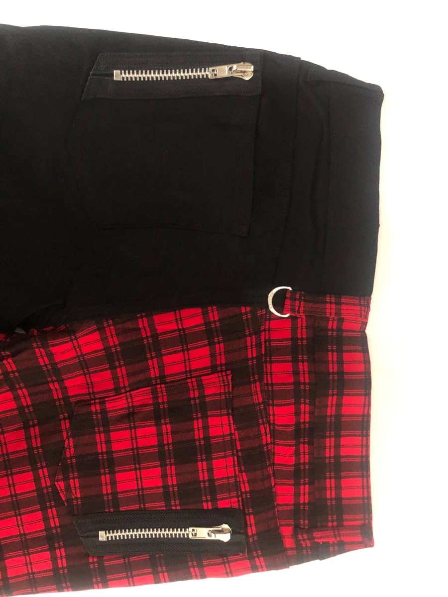 Banned Röhrenhose Karo Hose Damen Halbes Bein Karierte Hosen Split Punk Emo Alternative Mode, Rot, S