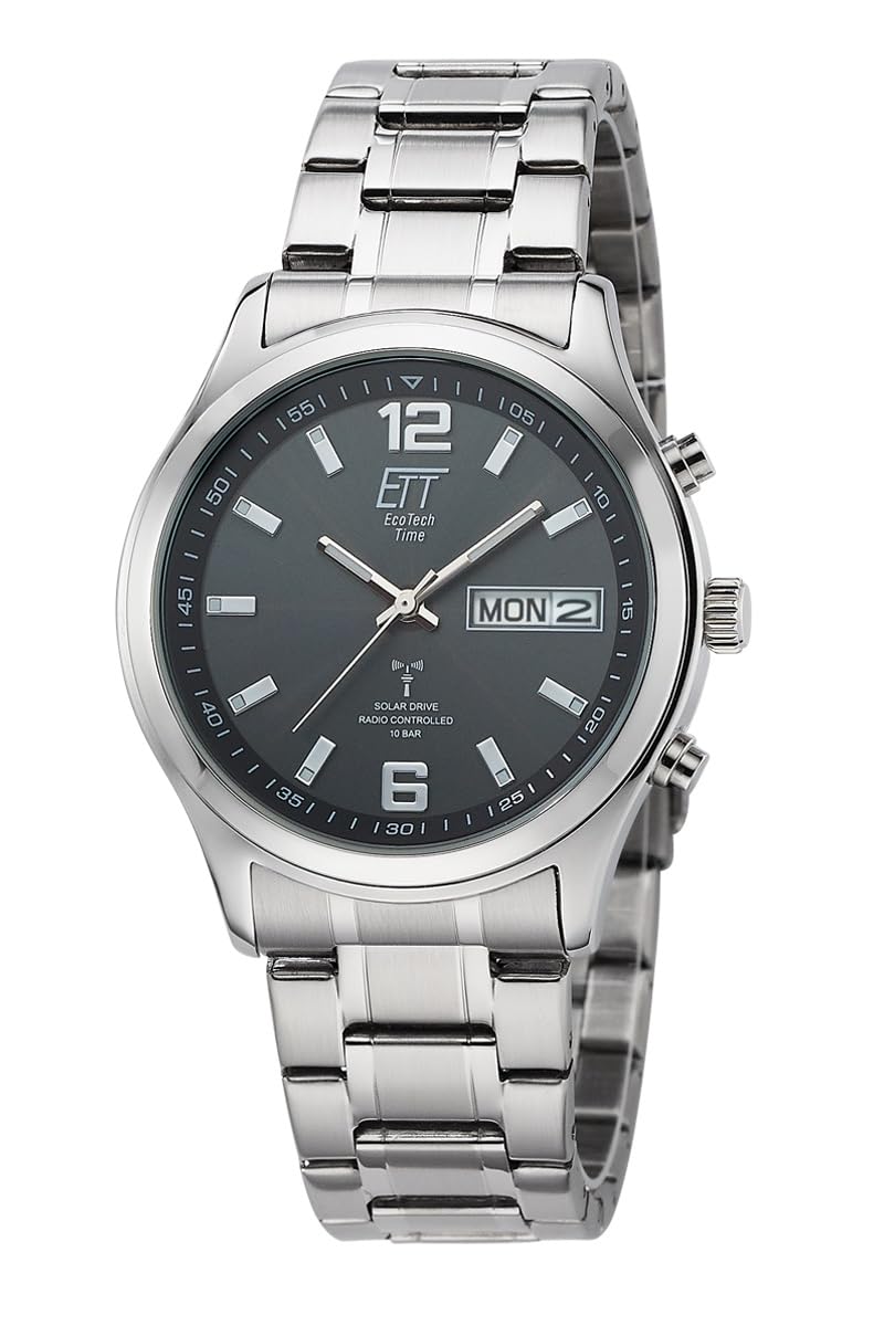ETT Eco Tech Time Funk Solar Herren Uhr Analog mit Edelstahl Armband EGS-11247-22M