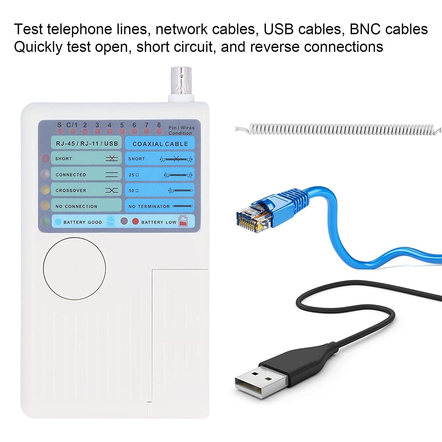 AASONS 4 In 1 Remote Cable Tester RJ45, RJ11, USB and BNC LAN Network Cable Cat5 Cat6 Wire Tester for UTP STP Telephone LAN Cables Tracker Detector Tool 2