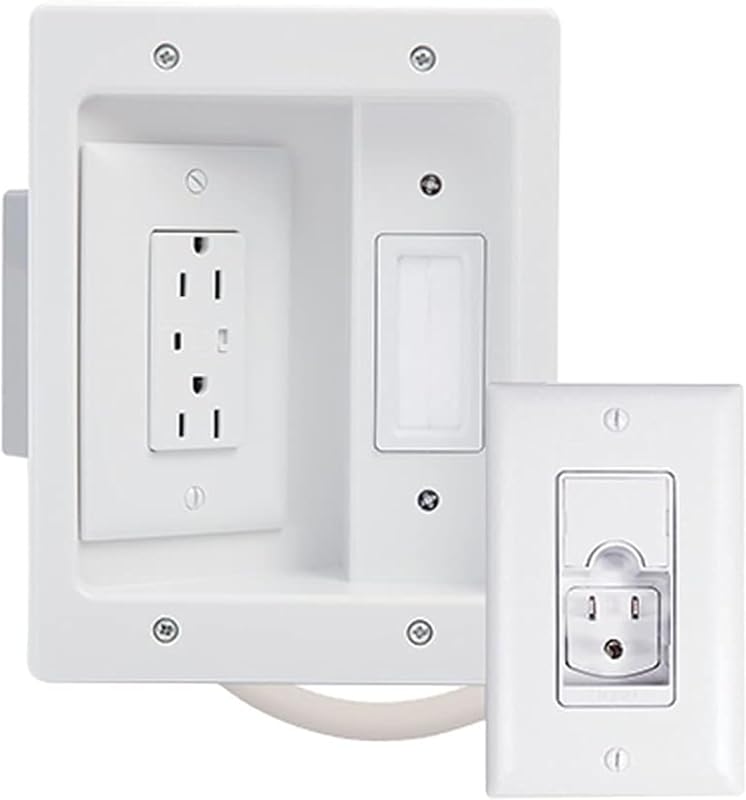 Legrand On-Q Kit de alimentación para TV de pared - Sistema de gestión de cables con salida empotrada, oculta cables para televisores montados en la pared, cable de alimentación de 6 pies, blanco, CPT306WV1