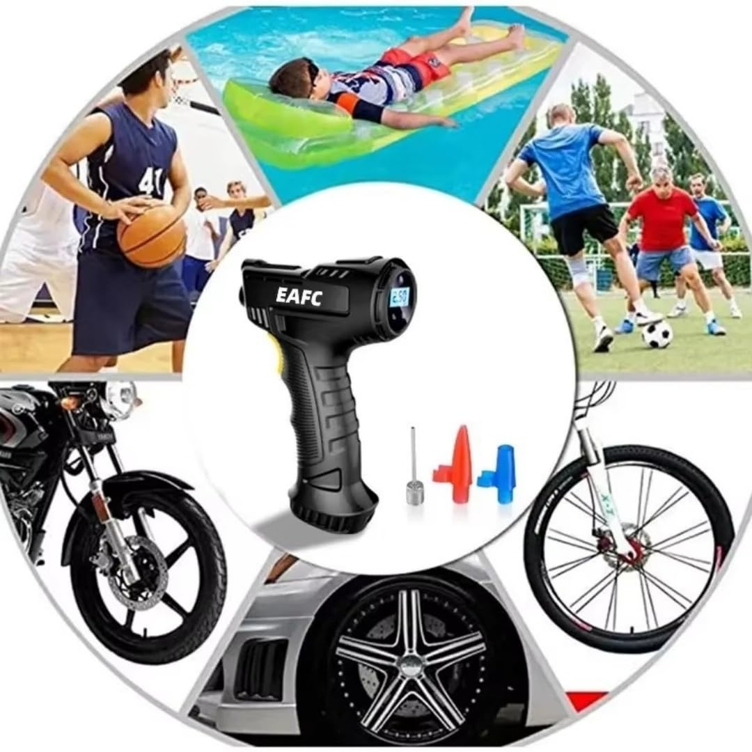 Compresor Aire Portatil 150PSI 120W - Inflador Ruedas Coche Recargable USB-C, con Pantalla LCD y Luz LED, Hinchador Electrico para Moto/Bicicleta/Balones y Etc