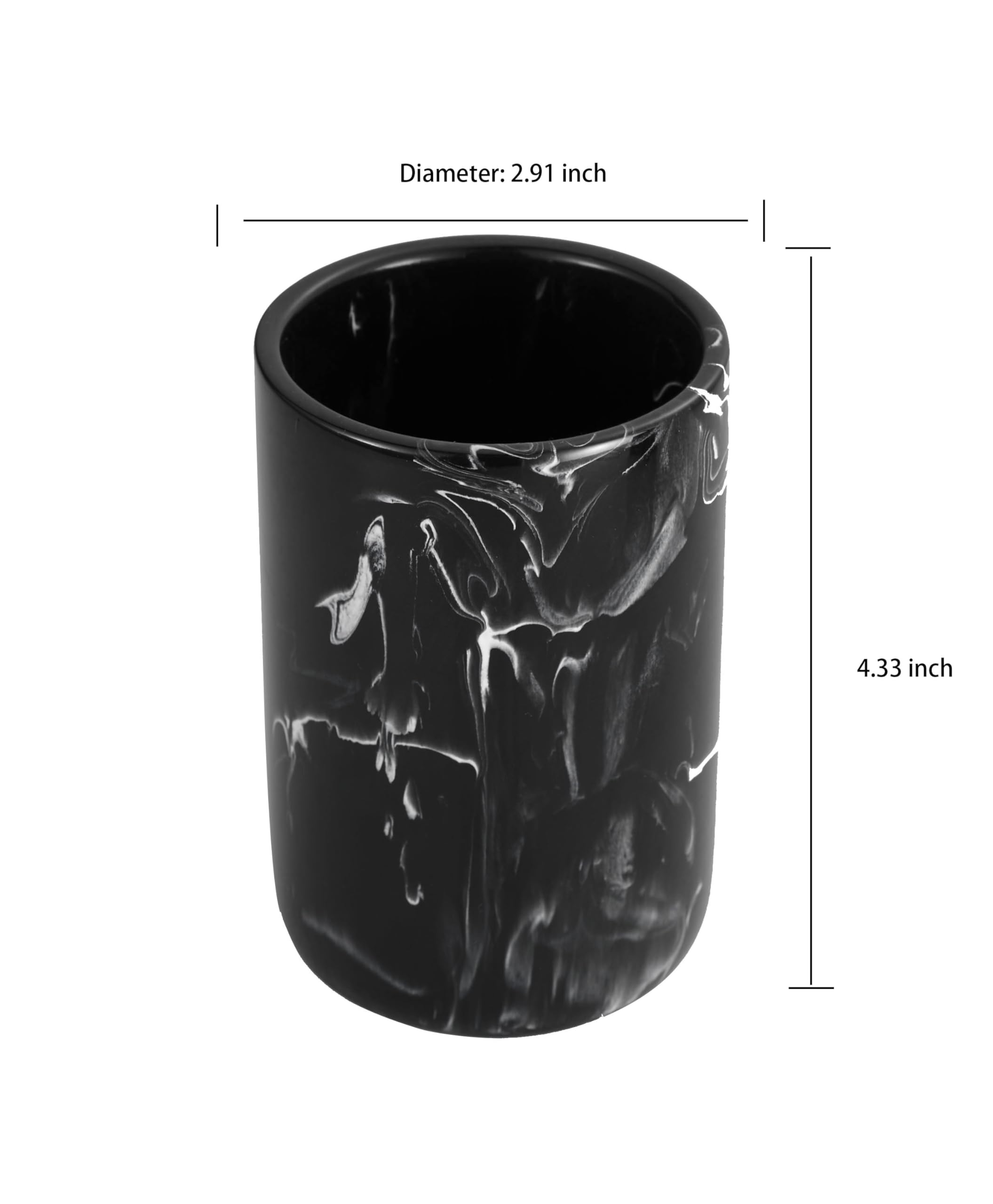 Joitsvia Bathroom Tumbler Cup Holder, Mouthwash Cups with Black Marble Look Polyresin Toothbrush Organizer for Makeup Brushes Holder Pen Container Organizer for Bathroom or Office, Vanity Countertop