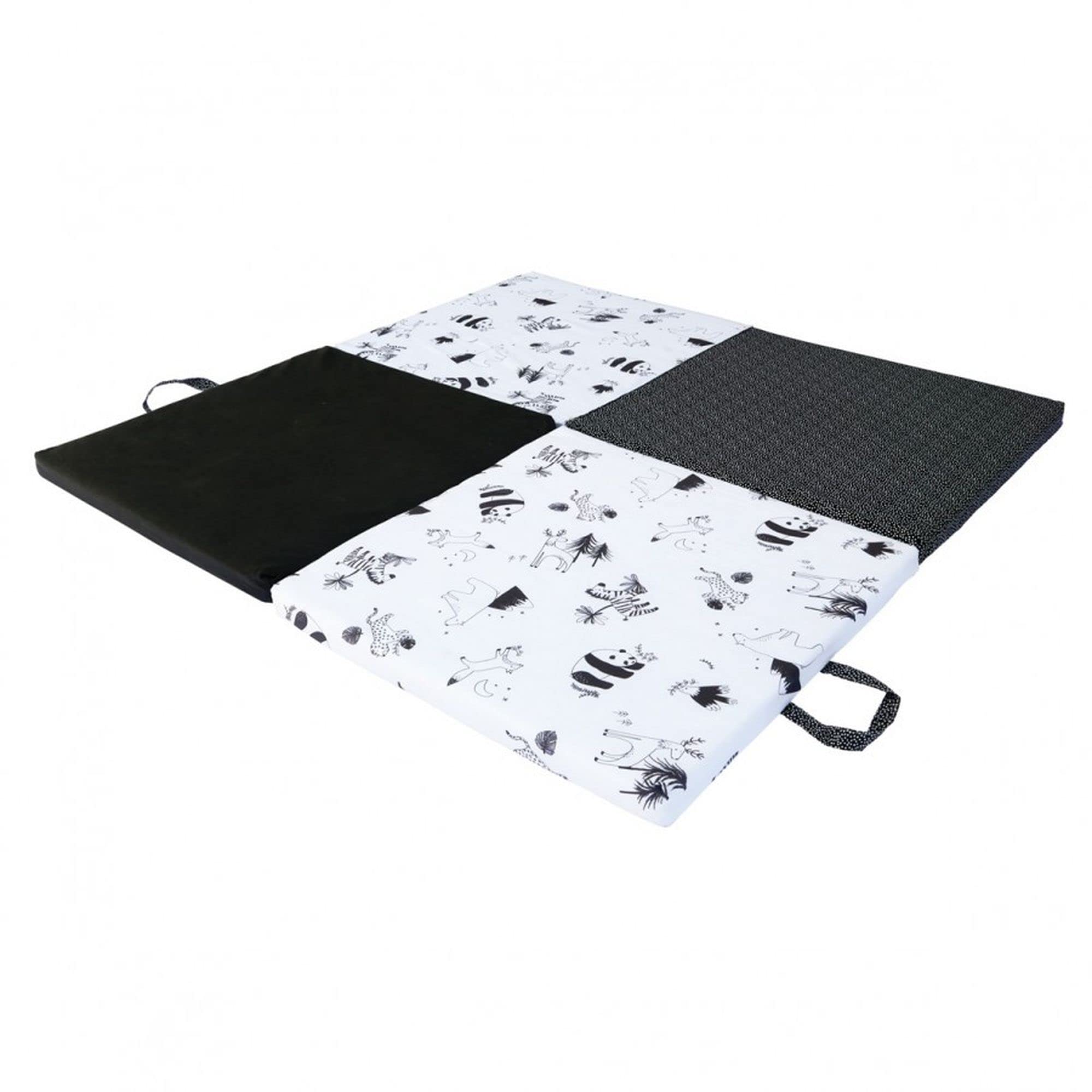 Candide - Tapis D'éveil, Tapis De Motricité, Tapis Bébé, Multifonction 3 en 1, Couchage D'appoint, Pouf Bébé, Déhoussable, Fabriqué En France, 120x120x4cm (Black And White)