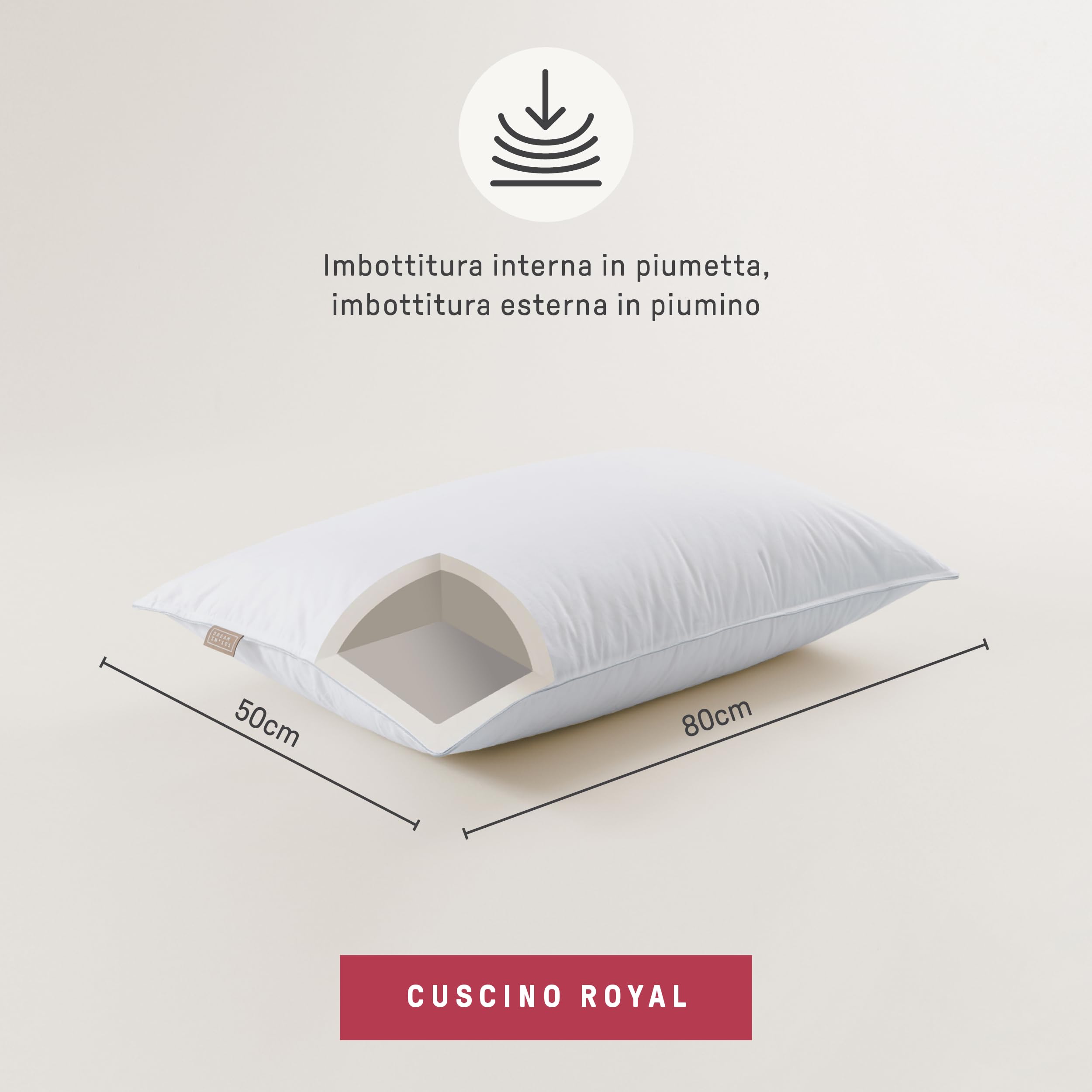 DREAMIN*101 - Cuscino Letto Ipoallergenico Doppia Imbottitura Piumino Piumetta Morbido Strutturato, Guanciale Letto Traspirante con Federa Cotone, Cuscini Letto Made in Italy 50x80, Royal (Alto 13 cm)
