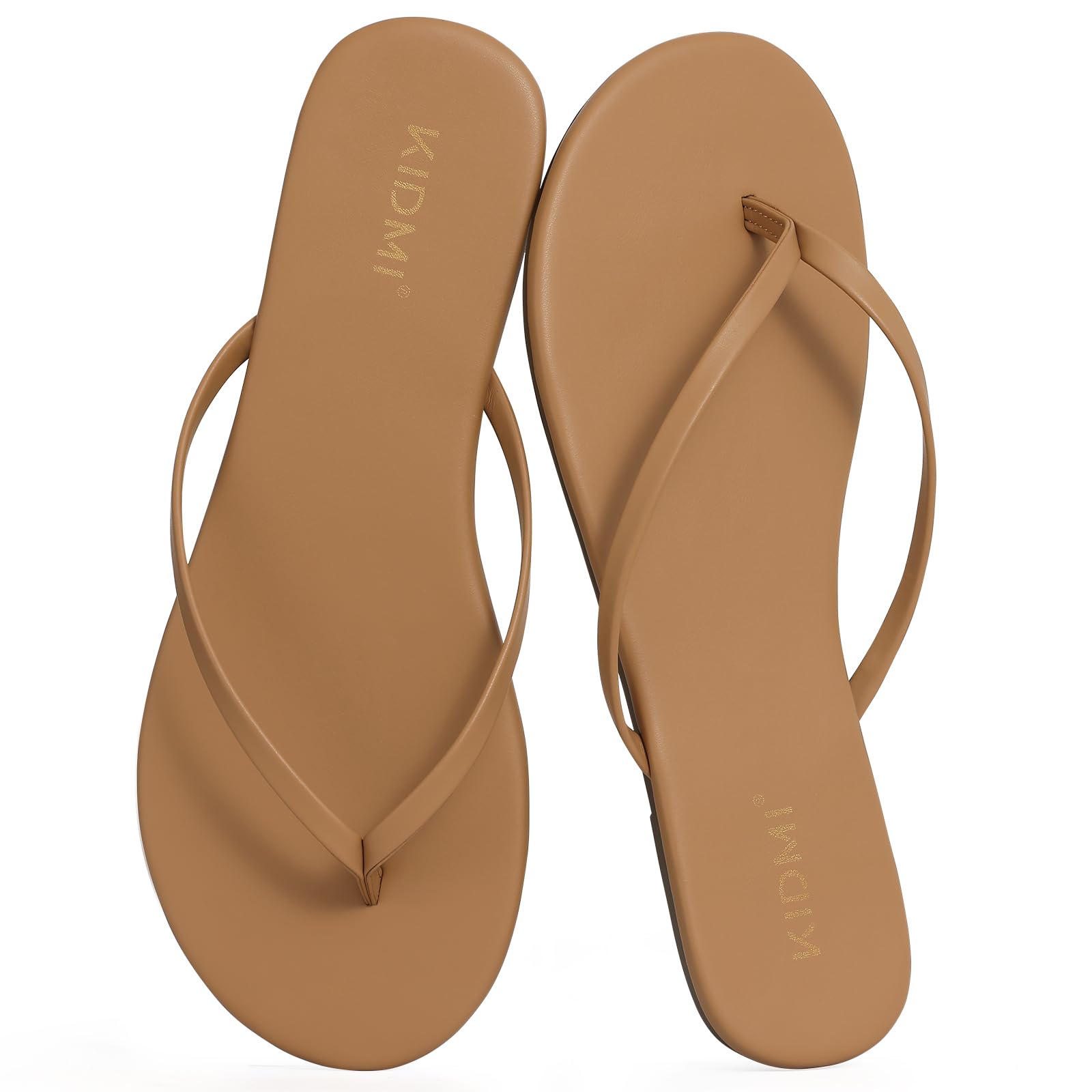 KIDMI Thong Flip Flops for Women - Memory Foam Summer Beach Sandals for Women - Vegan Leather Flat Sandals