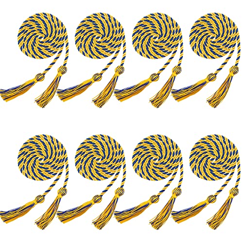 Image of Trounistro 8 Pieces Graduation Cords Yarn Honor Cords with Tassel for College Graduation Students (Gold with Blue)