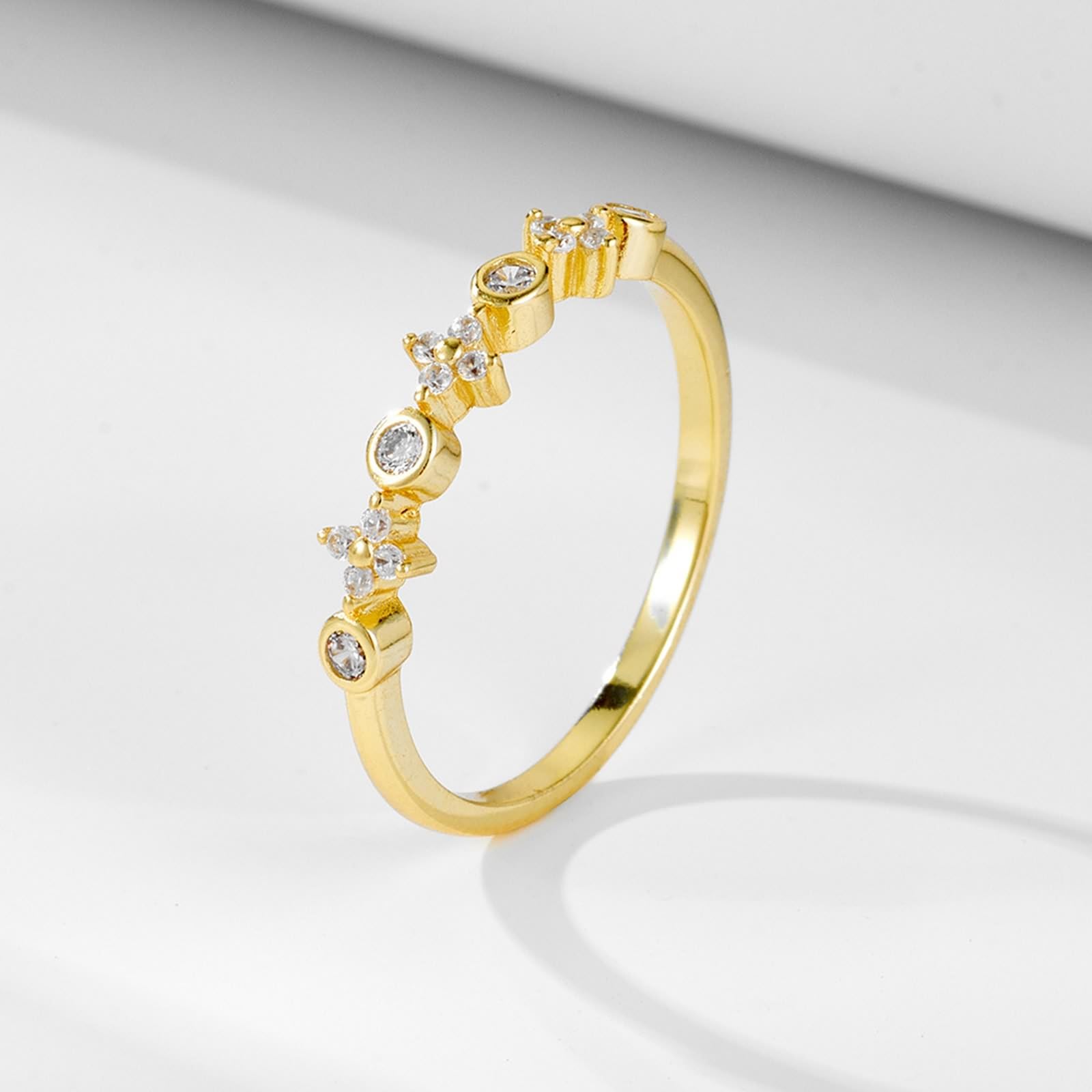 KnSam Prawdziwy pierścionek ślubny Au 375/585/750 złoto, kwiaty para pierścionków z diamentem, żółte złoto 9K/14K/18K obrączka ślubna, rozm. 47-65