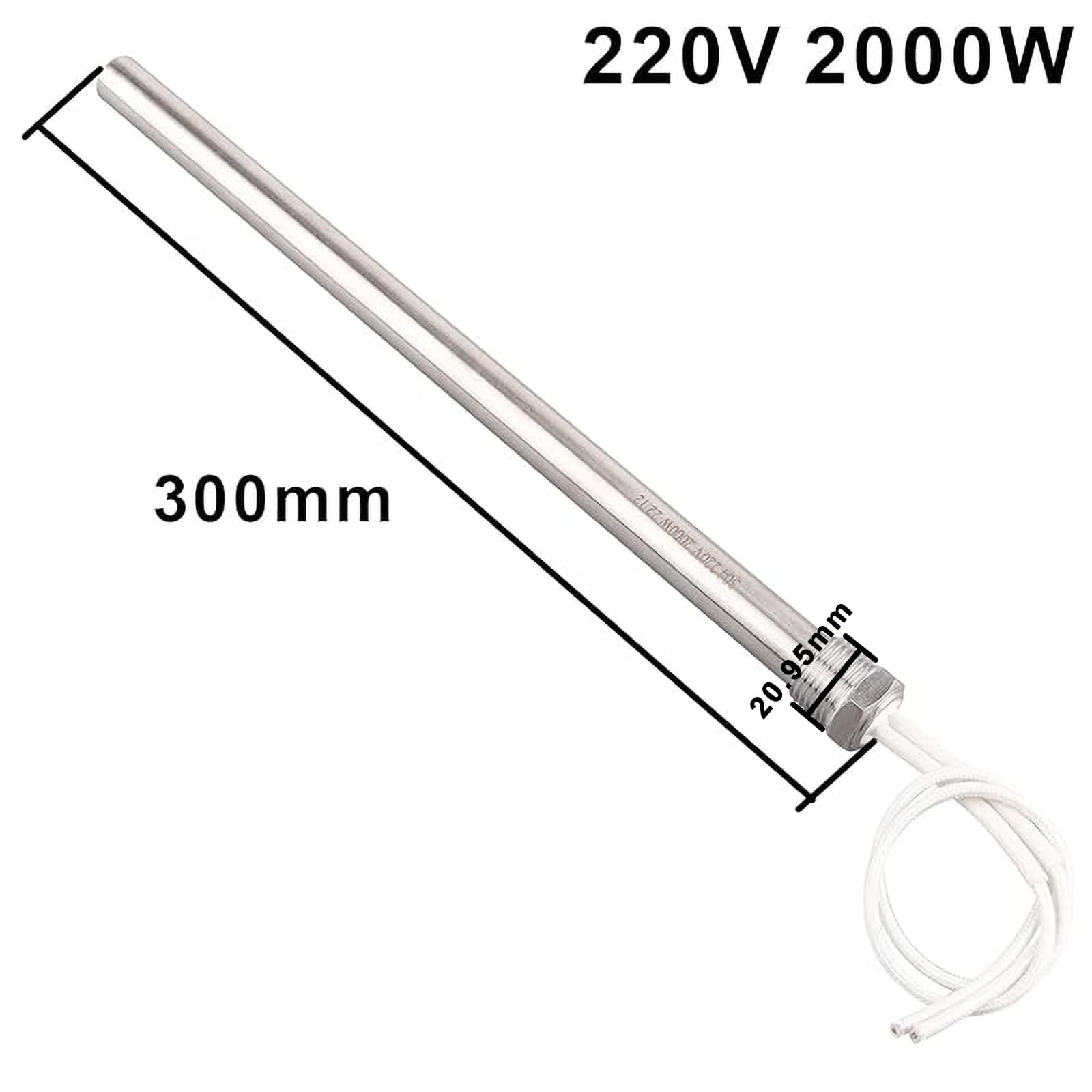 DERNORD 220 V, 2000 W, cartuccia riscaldante con flangia da 1/2", 21 mm, multiuso, asta riscaldante in acciaio inox, lunghezza 30 cm