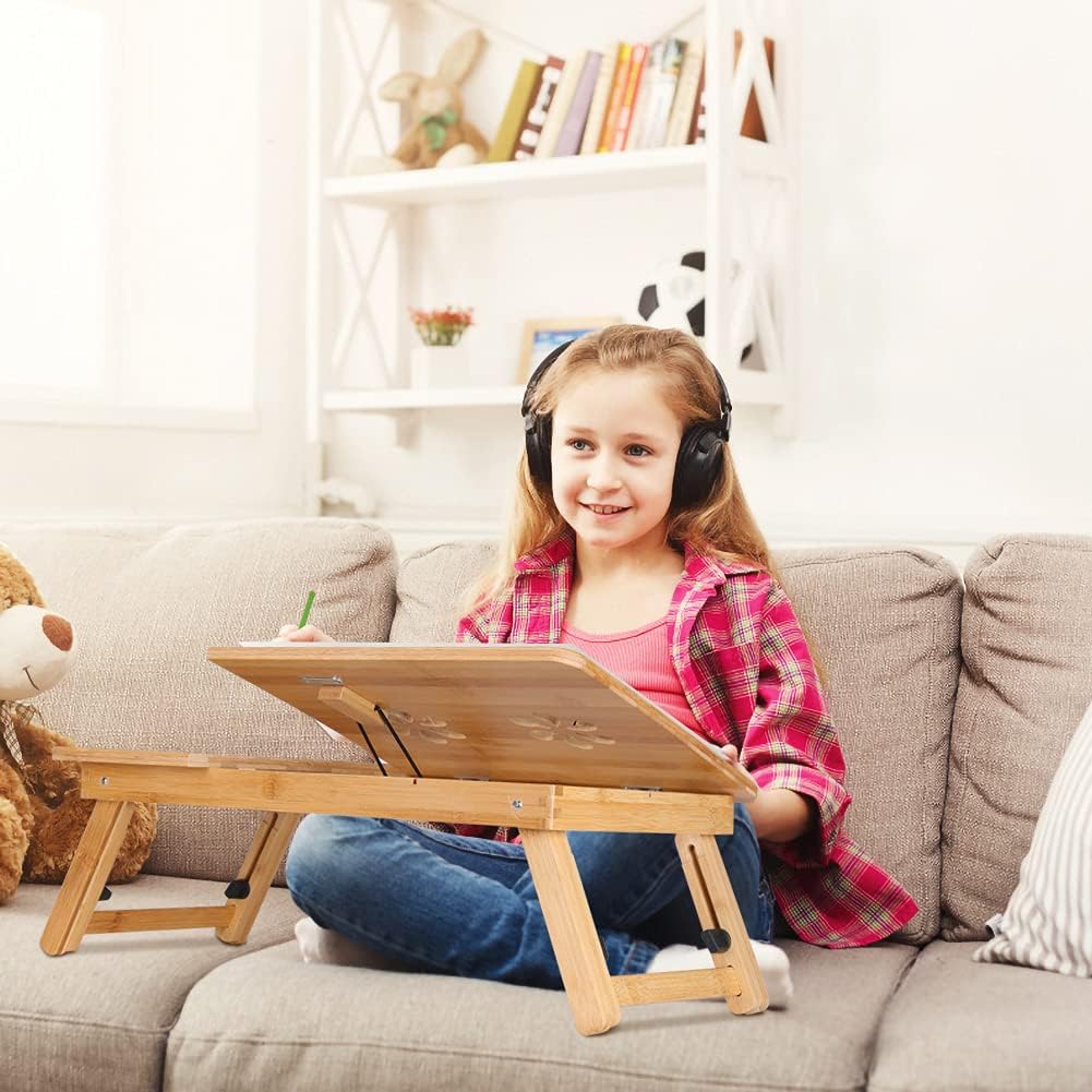 Portable Laptop Table for Bed or Sofa, Adjustable Laptop Stand Foldable Bamboo Wood Bed Table Bed Tray for Reading or Breakfast