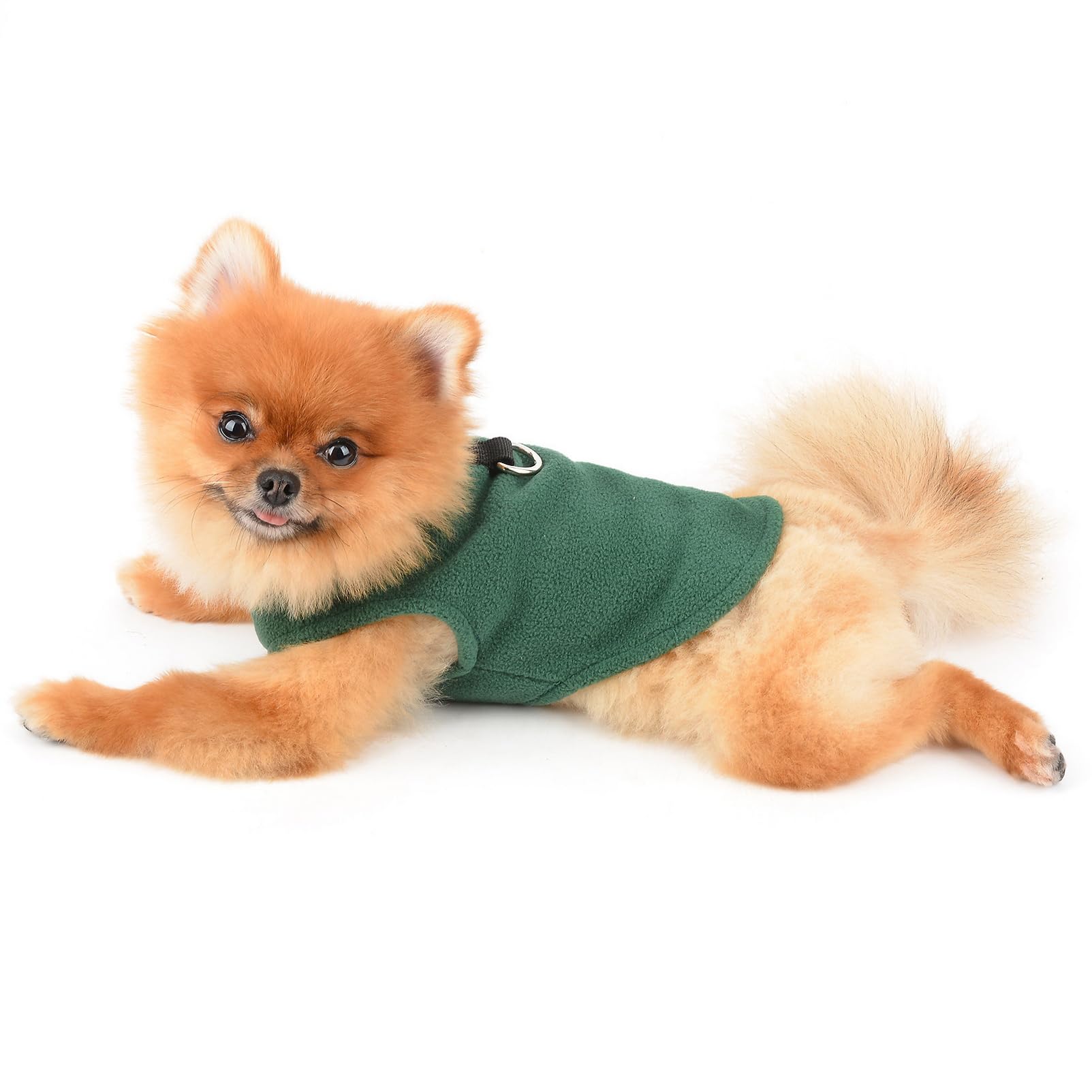 SMALLLEE_LUCKY_STORE Solid Color Puppy Fleece Vest Jumper Pullover Sweater with Leash Ring for Small Dog Cat Yorkie Chihuahua Kitten Warm Fall Winter Clothes,Green,M - Image 4