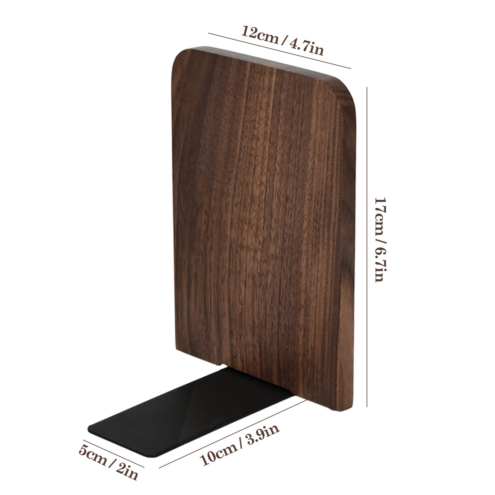 Fermalibri in Legno di Noce Nero 17x12cm, Organizer Portaoggetti per Casa e Ufficio, Supporto per Libri