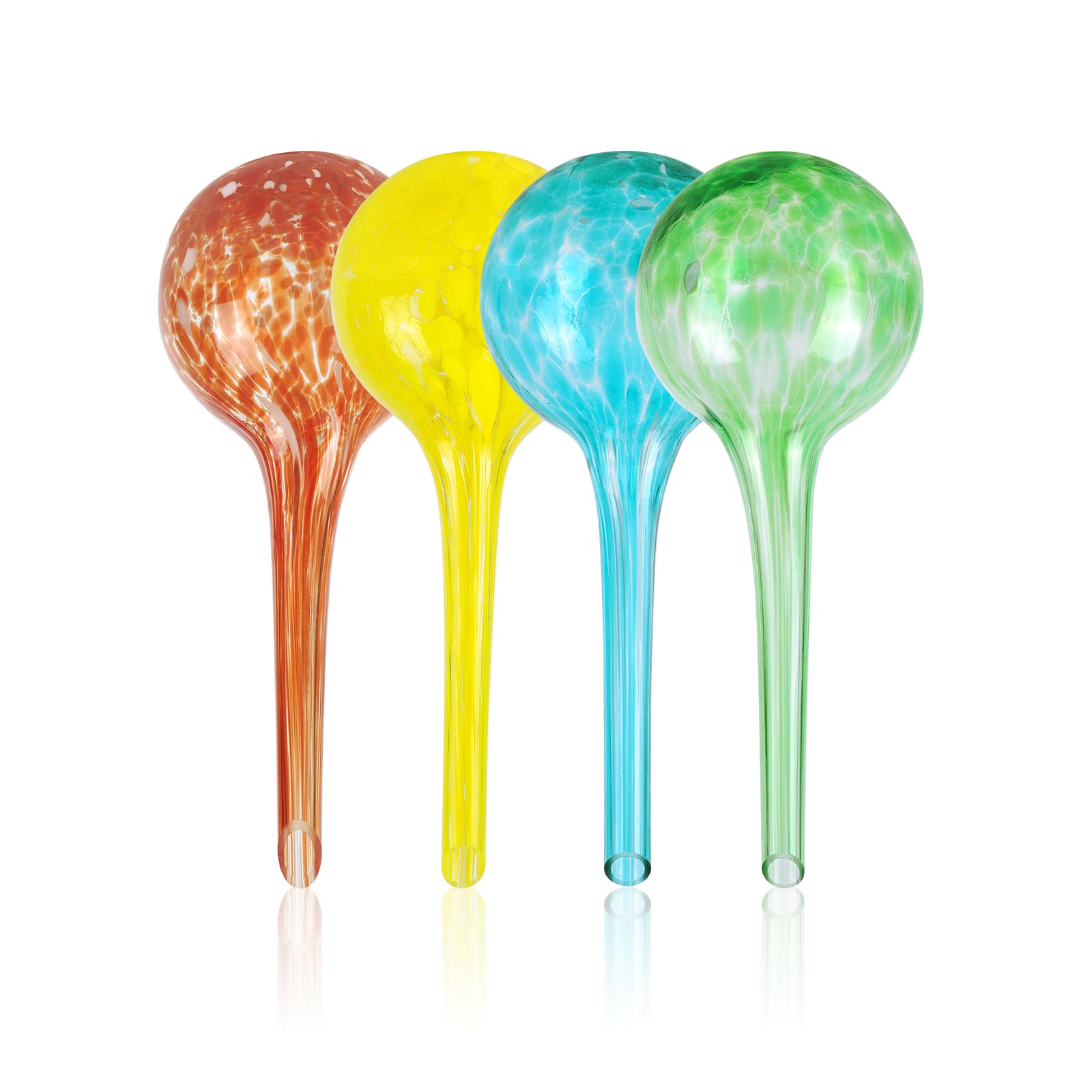 AMFUN 4 Pcs 7 x 20cm Colorful Glass Plant Watering Globes, Hand-Blown Automatic Self Watering Devices, Aqua Ball Drip Feeders for Indoor & Outdoor Planters