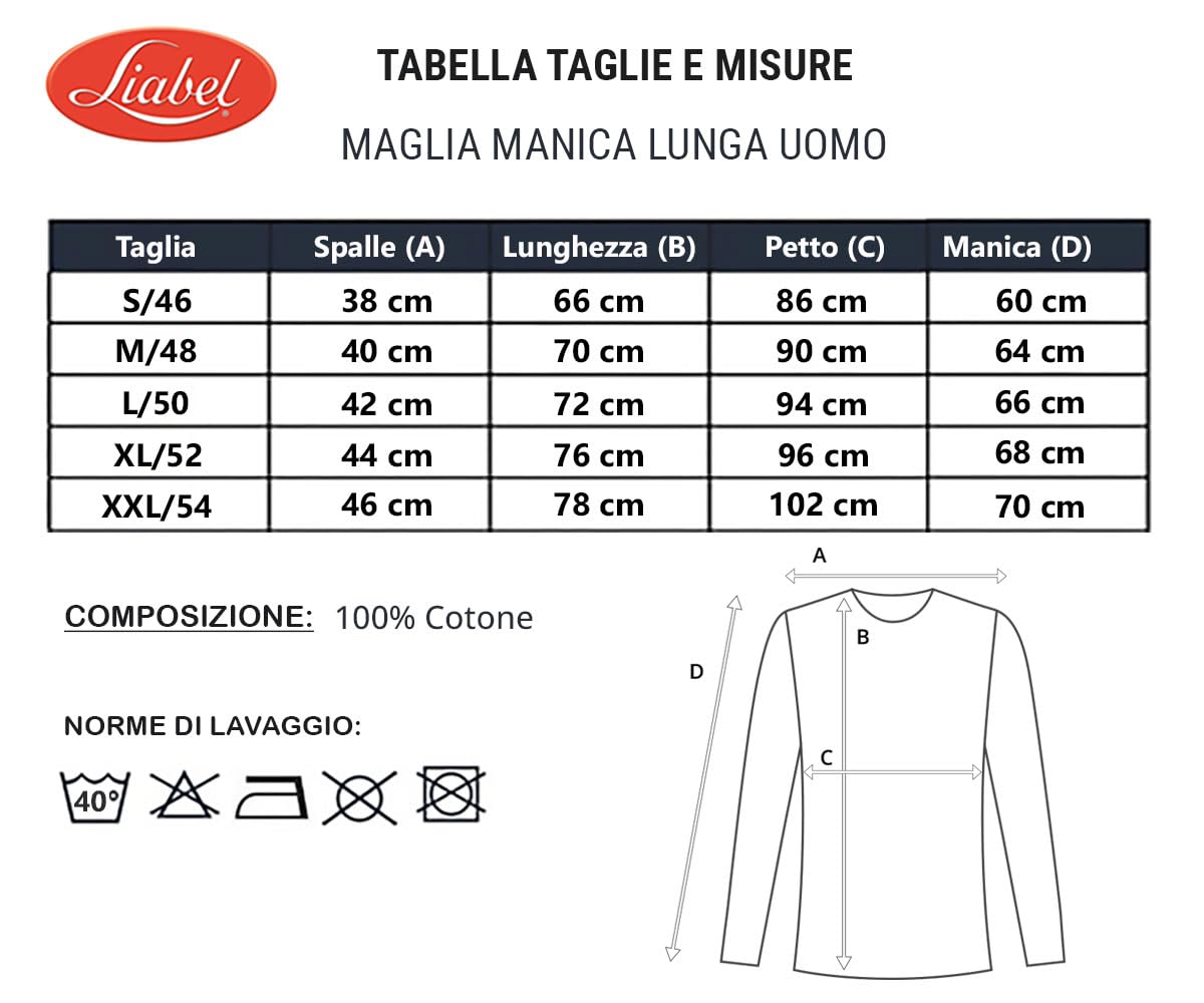Liabel Maglia Termica Uomo Manica Lunga/Manica Corta 100% Cotone Pacco da 2 e 3 Athena