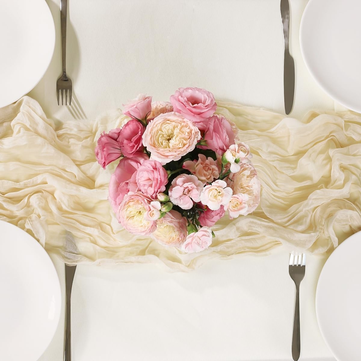 Camino De Mesa Azulado 4 Caminos De Mesa De Gasa 90x400cm - Beige,  Decoración Bohemia Para Bodas/Cumpleaños Manteles De Mesa, image size:1200x1200