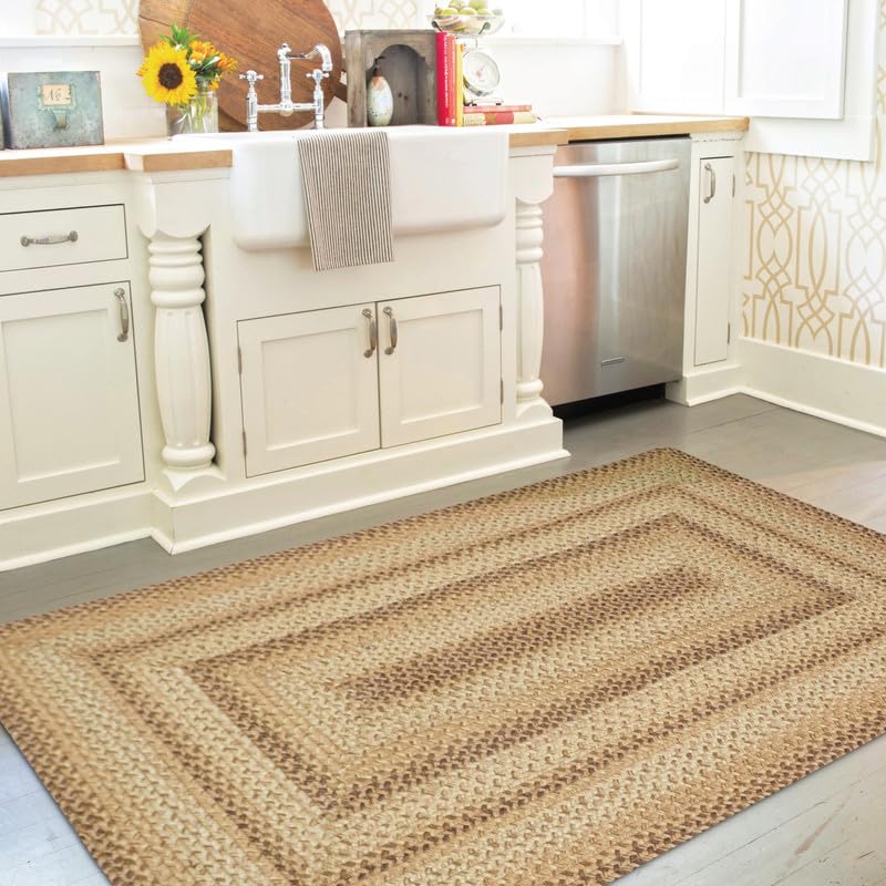 Cookie Dough Brown Small Braided Rugs, 2x3' Rectangle - Handmade with Jute, Warm Country Rustic Decor, Perfect for Laundry Rooms, Bathrooms and