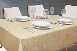 Toalha Para Mesa Com 6L Lugares Retangular 2,00m Tecido Em Jacquard Para Sala Jantar | Admirare (6L Lugares, Champagne)