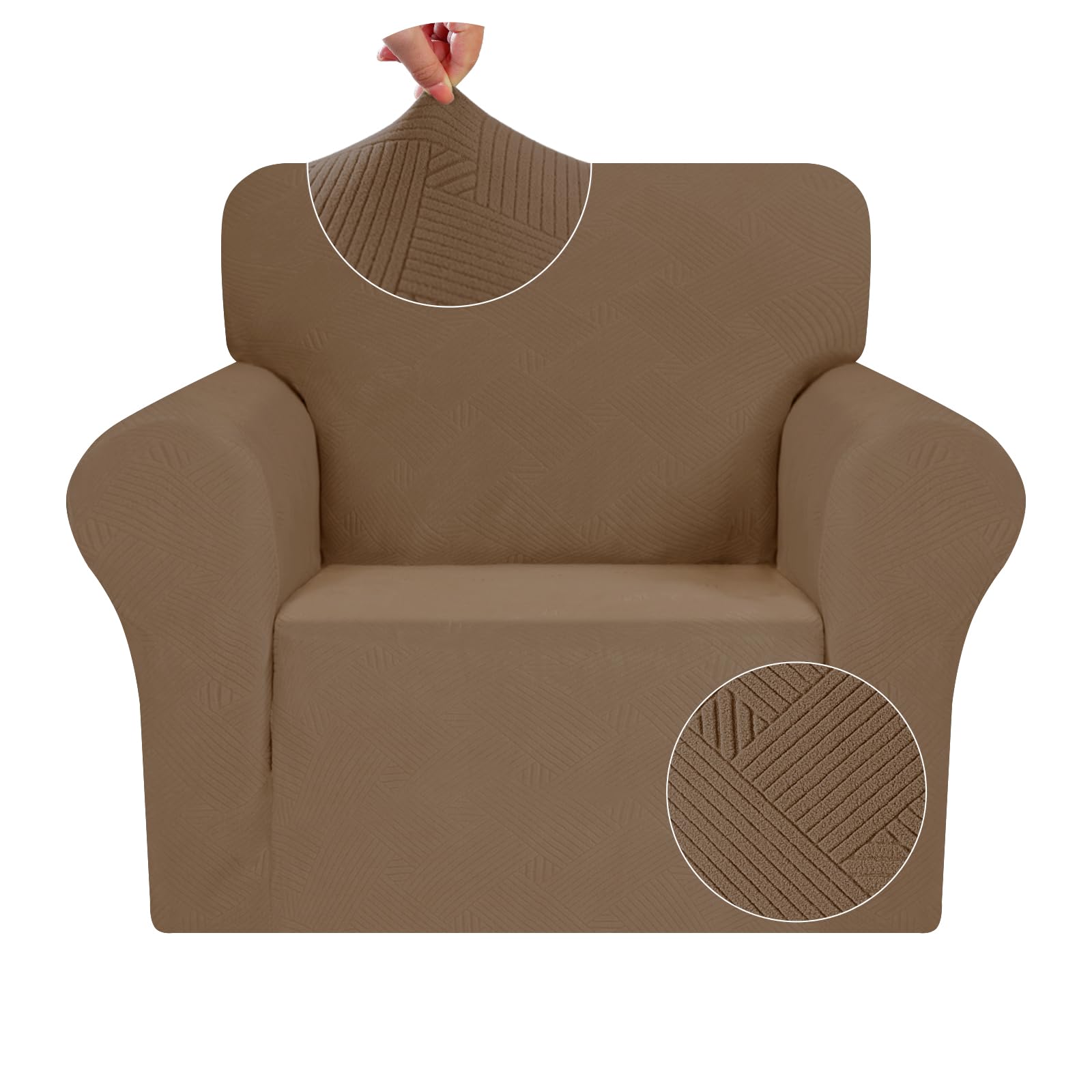 JIVINER Chair Cover for Living Room, 1 Piece Armchair Sofa Slipcovers Stretch Pet Friendly Couch Furniture Protector Covers with Elastic Bottom (Chair, Brown)