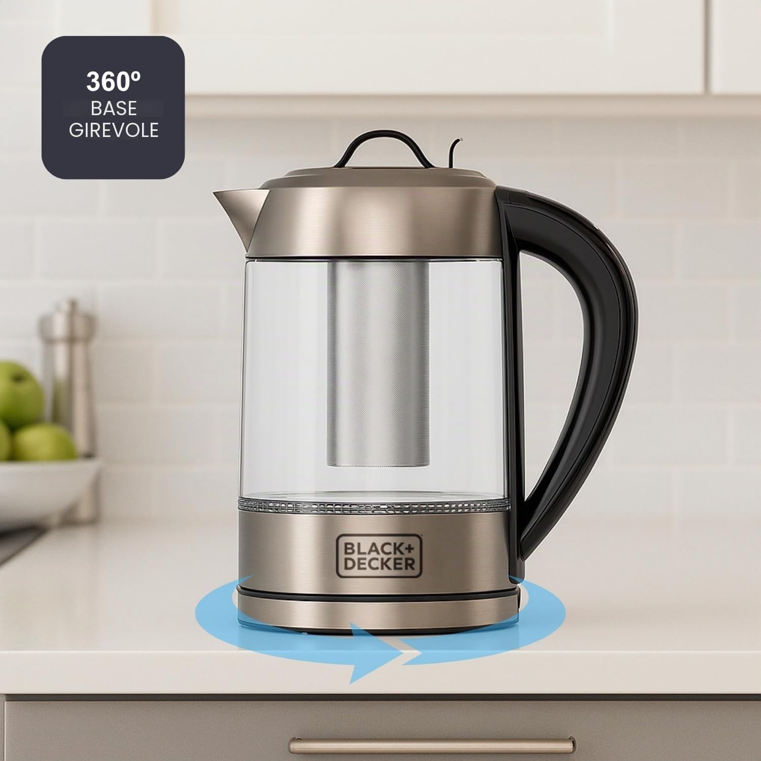 BLACK+DECKER - Bollitore Elettrico 2200W | Vetro 1,7 L | Bollitura Rapida | Selettore Digitale 60-100°C | LED | Filtro Acciaio Inox | Rotazione 360° | Coperchio Ermetico | Senza BPA